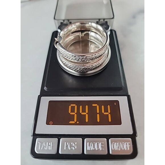 Milor Italian 950 Silver Etched Hoop Earrings Vintage - Picture 10 of 10